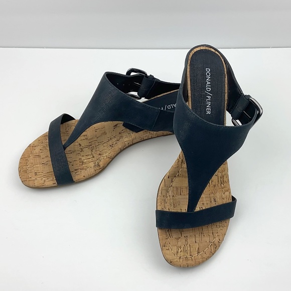 Donald J. Pliner Shoes - Donald J. Pliner Donni-Ma T-Strap Wedge Sandals Metallic Slate Sz 9